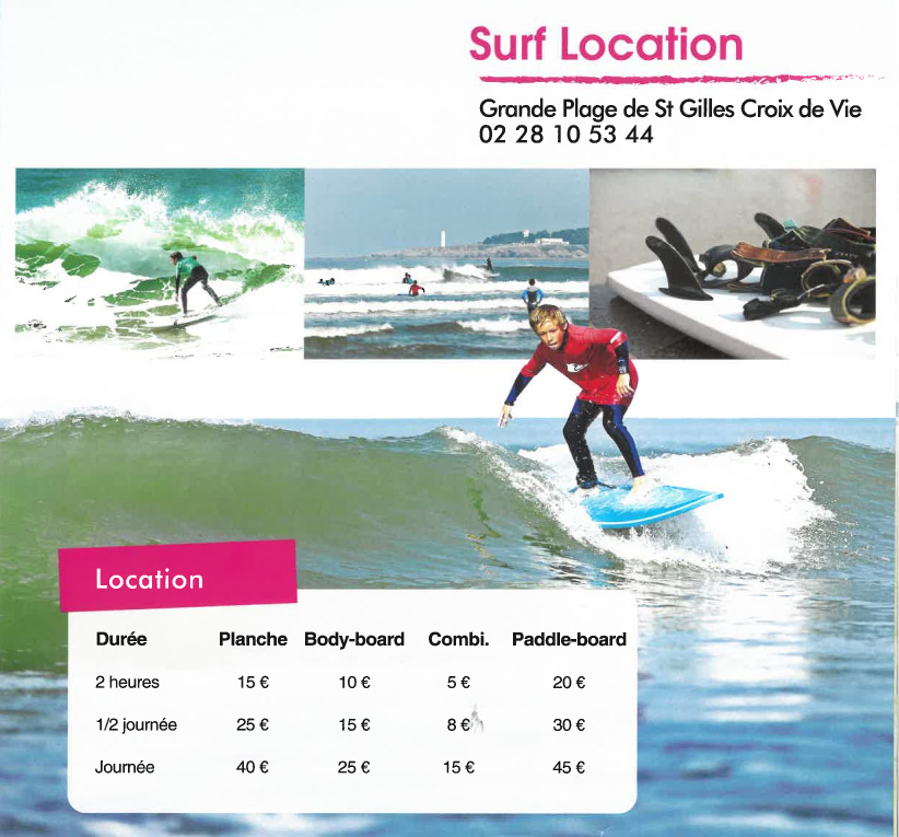 location planche de surf